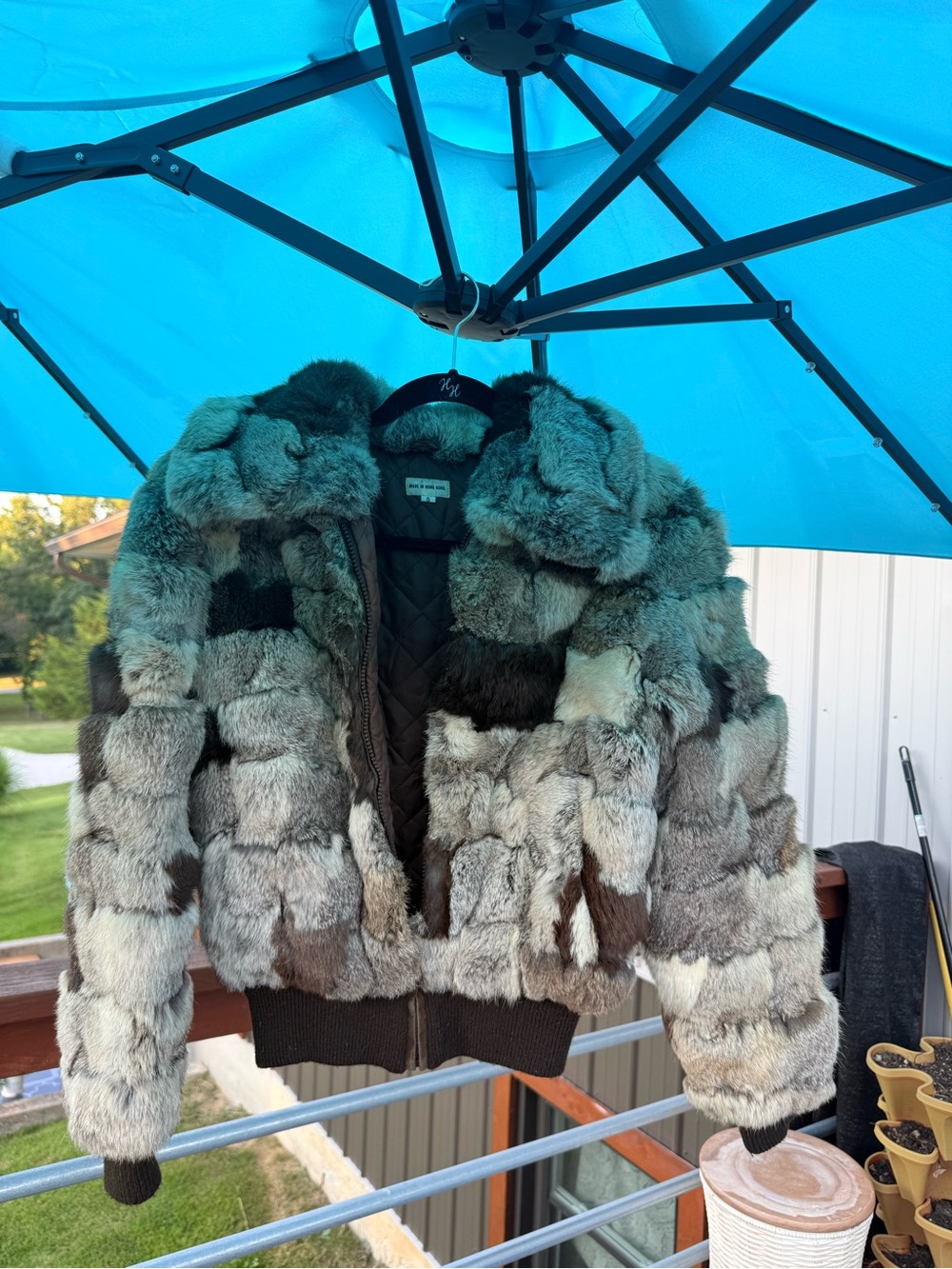 Patchwork Faux Fur Bomber Jacket - Gray Multi